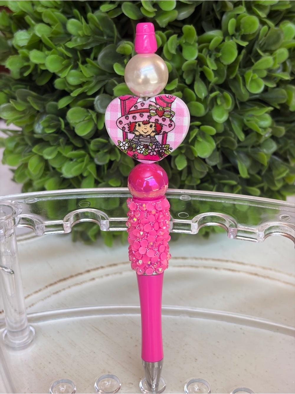 Strawberry shortcake Pink Heart-Top Decorative Pen with Bead Rhinestone Accent